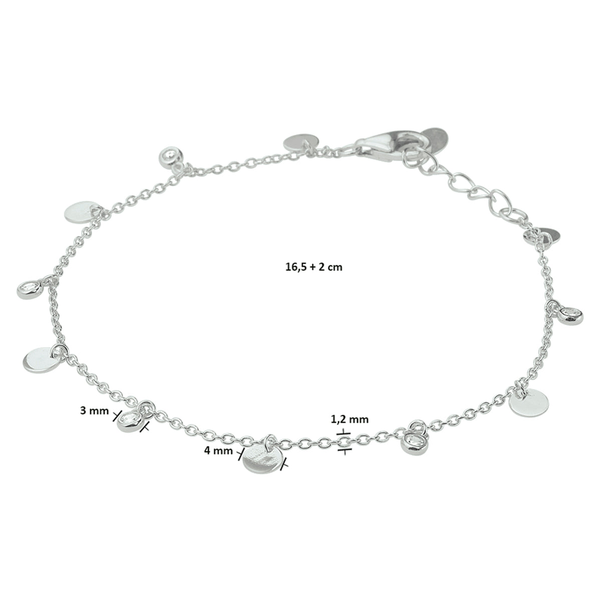 vDam Armband Zirkonia 16,5 + 2 Cm Zilver Gerhodineerd 1332756  16.5cm