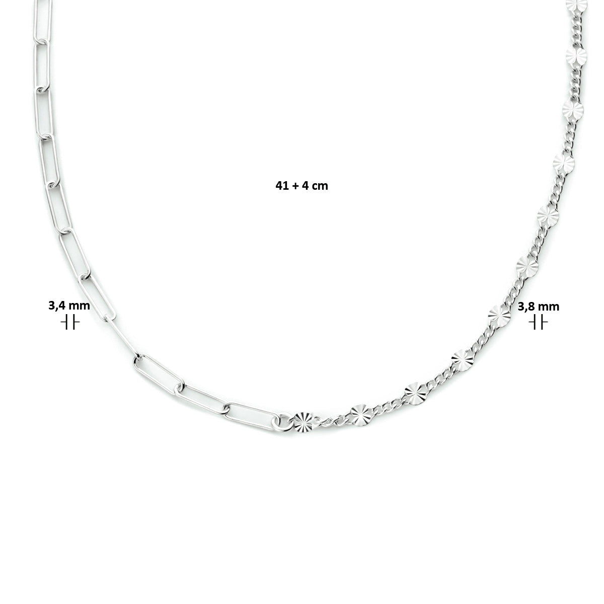 vDam Combi-collier 3,8 Mm 41cm + 4 Cm Zilver Gerhodineerd 1333991  41cm