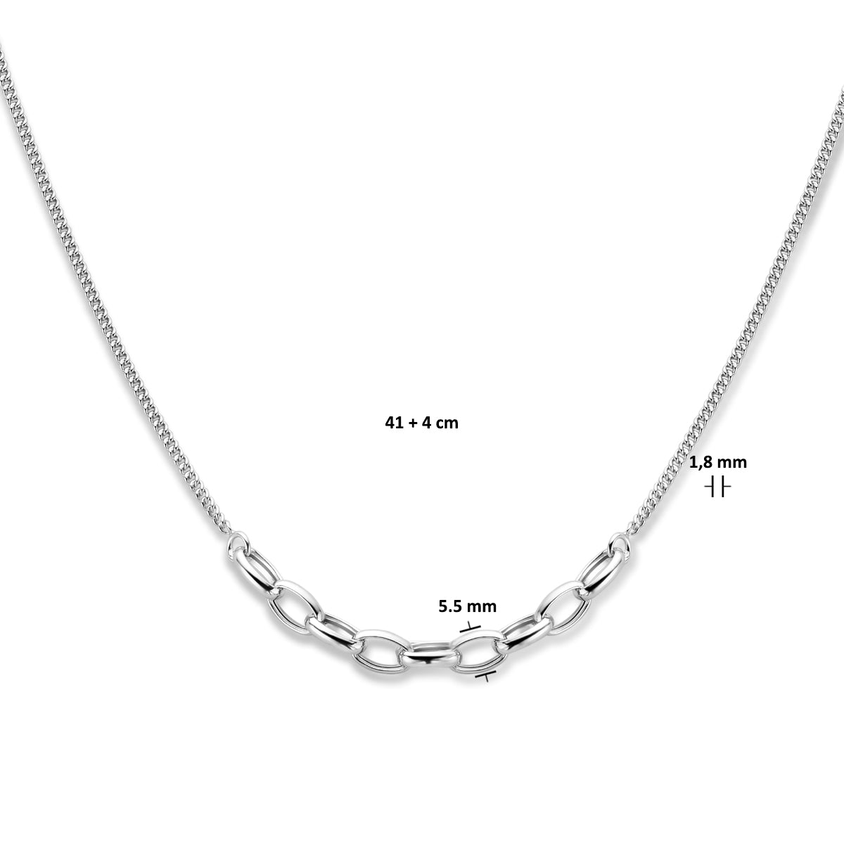 vDam Combi-collier Gourmette En Paperclip 5,5 Mm 41cm + 4 Cm Zilver Gerhodineerd 1336375  41cm