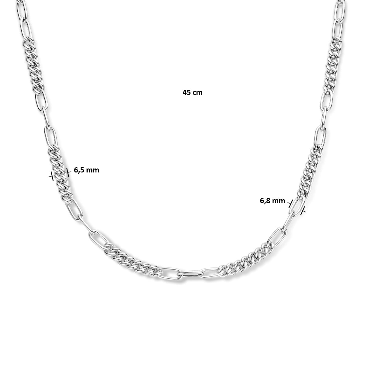 vDam Combi-collier Gourmette En Paperclip Ronde Buis 6,8 Mm 45cm Cm Zilver Gerhodineerd 1335894  45cm
