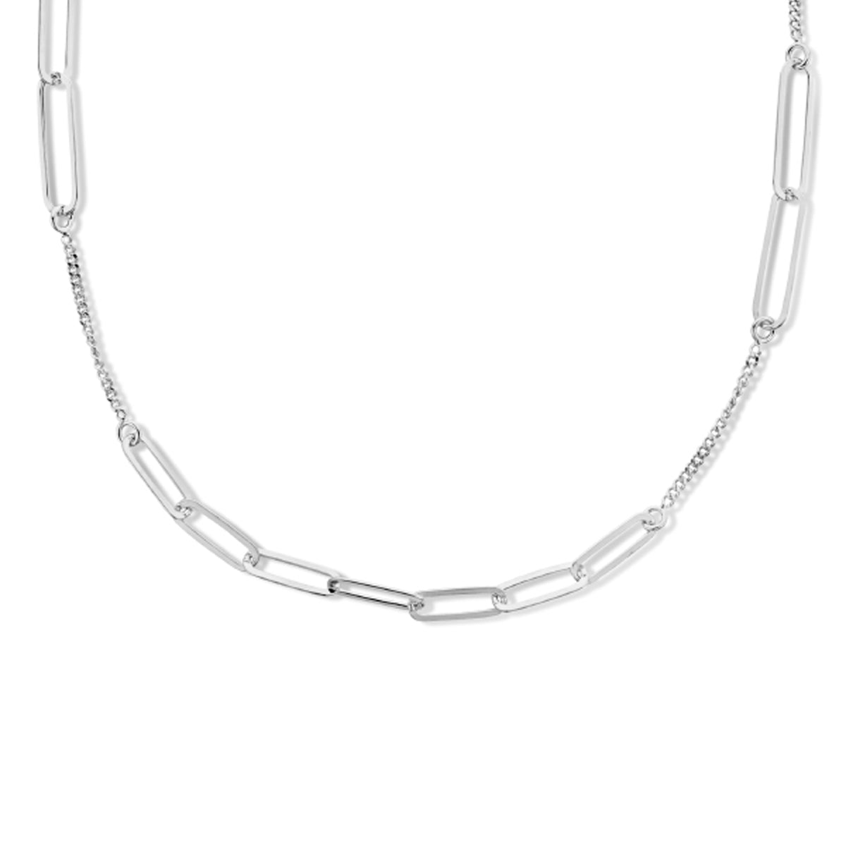 vDam Combi-collier Paperclip Platte Buis En Gourmette 3,7 Mm 42 + 3 Cm Zilver Gerhodineerd 1335579