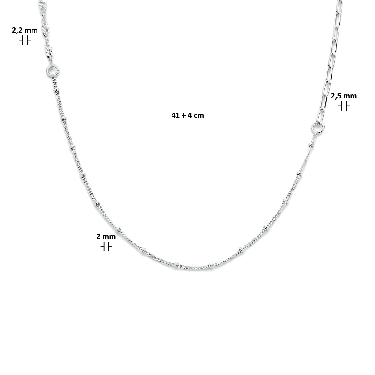 vDam Combi-collier Schakels 2,5 Mm 41cm + 4 Cm Zilver Gerhodineerd 1334047  41cm