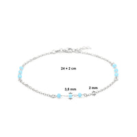 vDam Enkelbandje Blauw Kristal Bolletjes 24cm + 2 Cm Zilver Gerhodineerd 1338942  24cm
