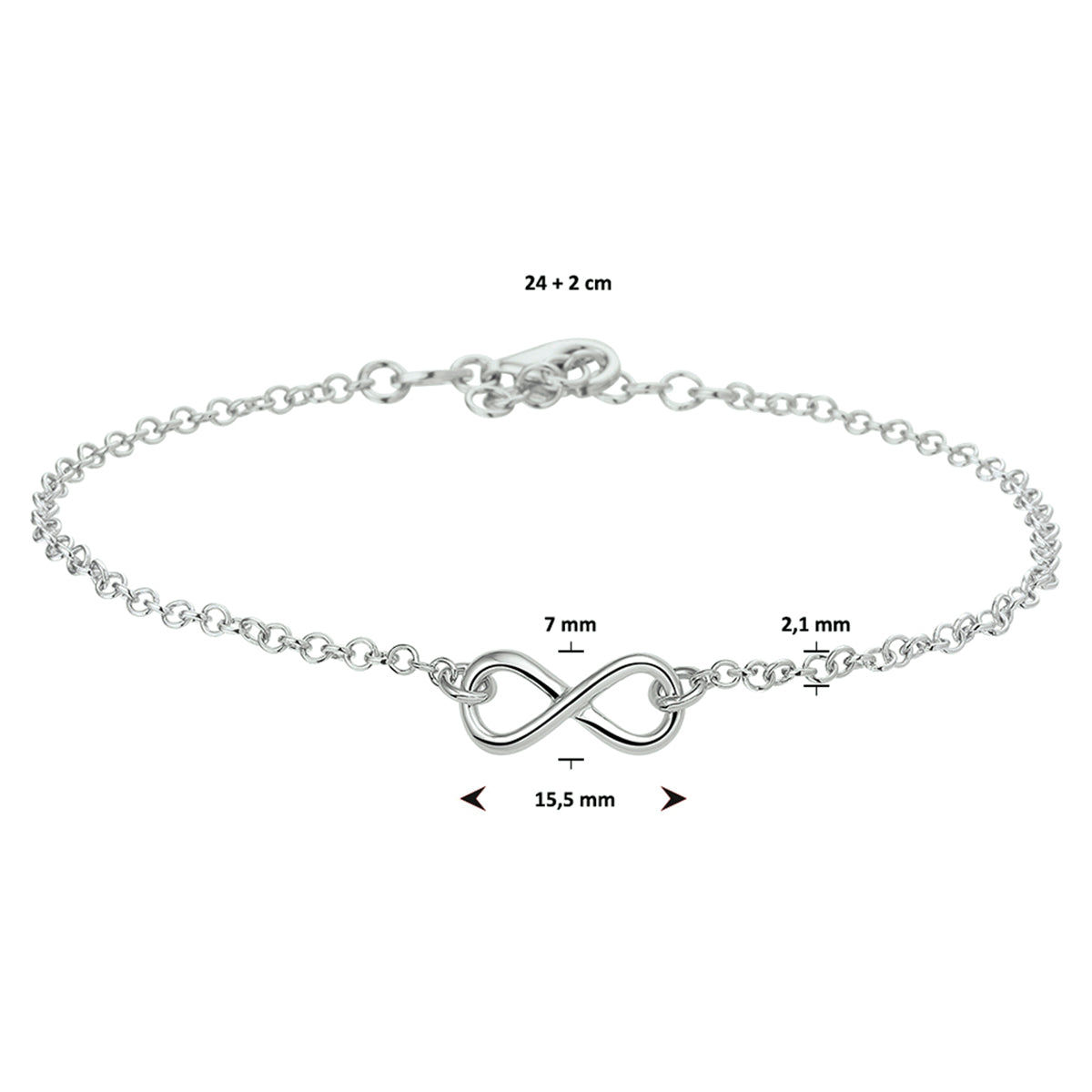 vDam Enkelbandje Infinity 24cm + 2 Cm Zilver Gerhodineerd 1328387  24cm