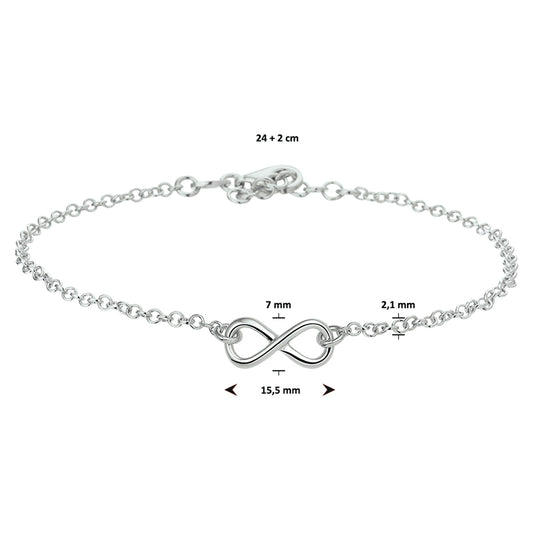 vDam Enkelbandje Infinity 24cm + 2 Cm Zilver Gerhodineerd 1328387  24cm