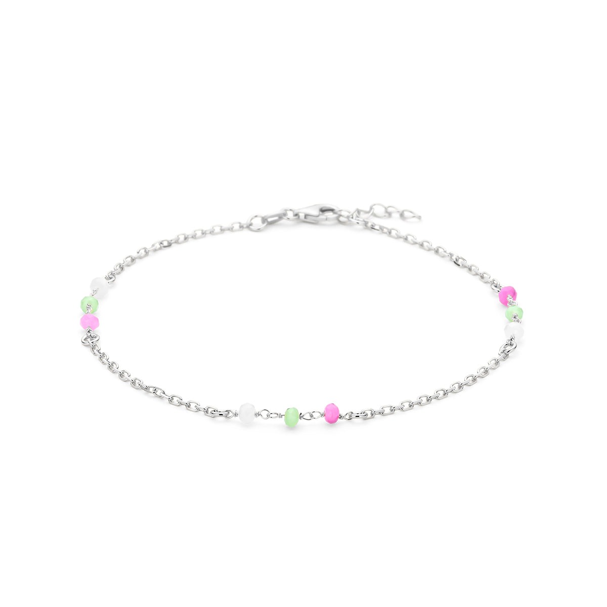 vDam Enkelbandje Meerdere Kleuren Kristal Bolletjes 24 + 2 Cm Zilver Gerhodineerd 1338943