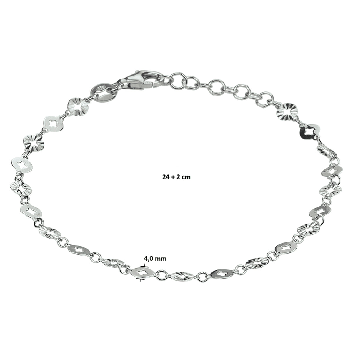 vDam Enkelbandje Rondjes 24cm + 2 Cm Zilver Gerhodineerd 1332775  24cm