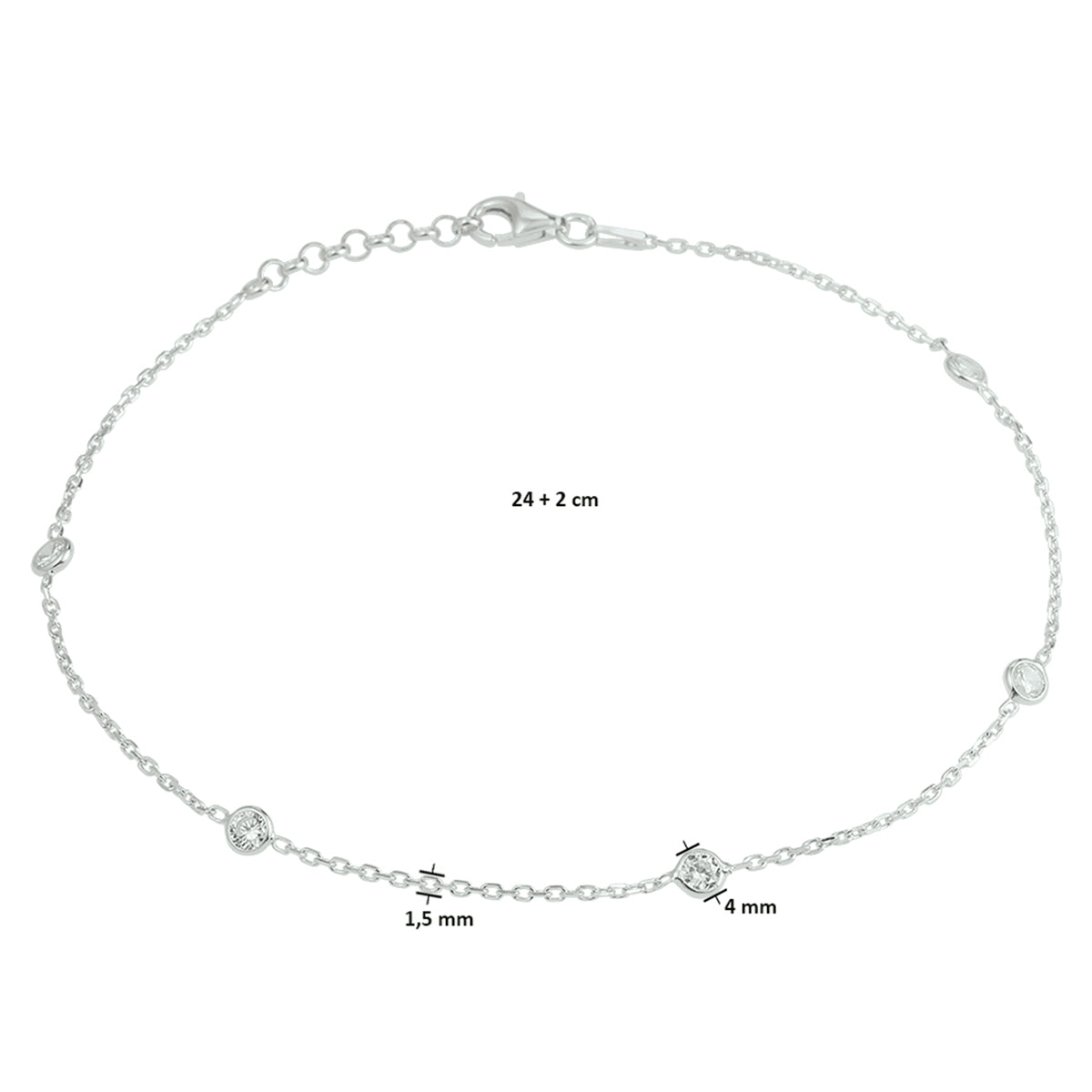 vDam Enkelbandje Zirkonia 24cm + 2 Cm Zilver Gerhodineerd 1332780  24cm