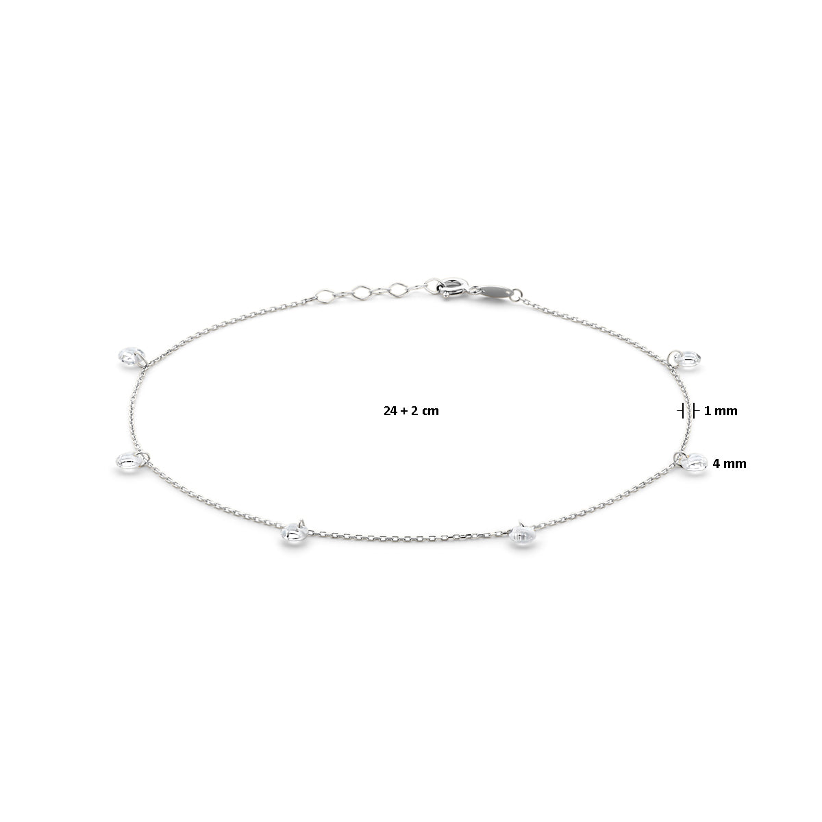 vDam Enkelbandje Zirkonia 24cm + 2 Cm Zilver Gerhodineerd 1338892  24cm