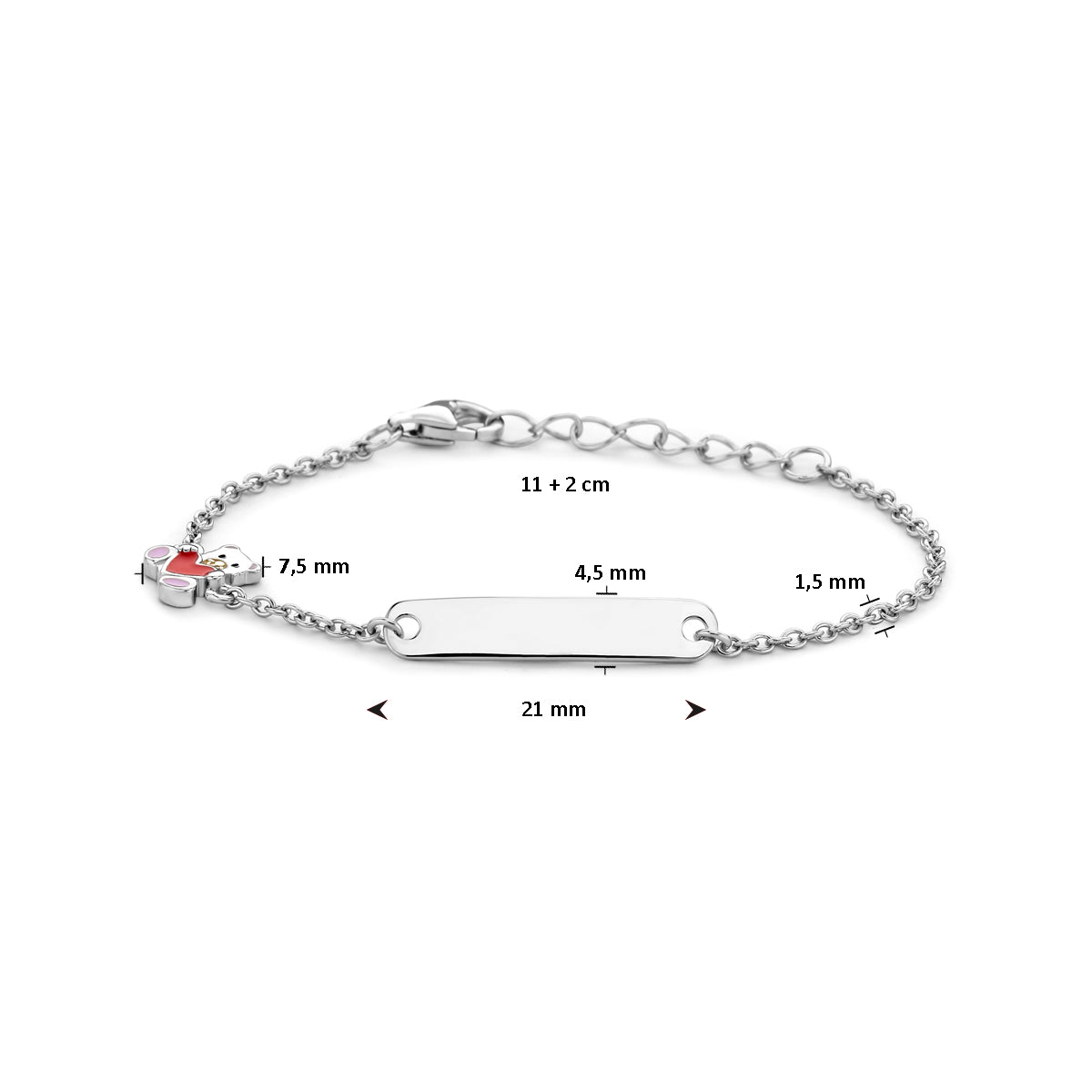 vDam Graveerarmband Beer En Hart Plaat 4,5 Mm 11cm + 2 Cm Zilver Gerhodineerd 1337640  11cm