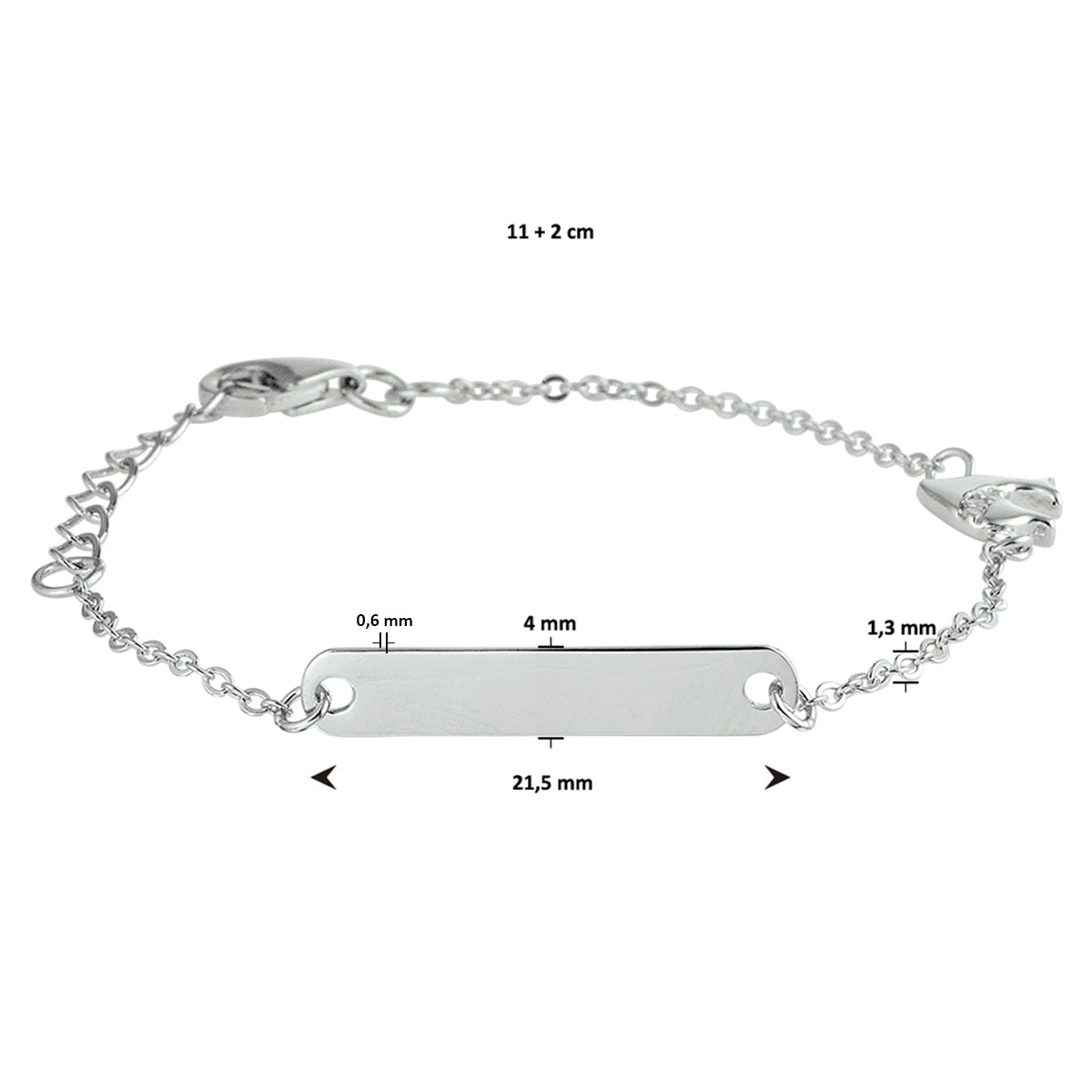 vDam Graveerarmband Dolfijn Zirkonia Plaat 4,0 Mm 11cm + 2 Cm Zilver Gerhodineerd 1328894  11cm