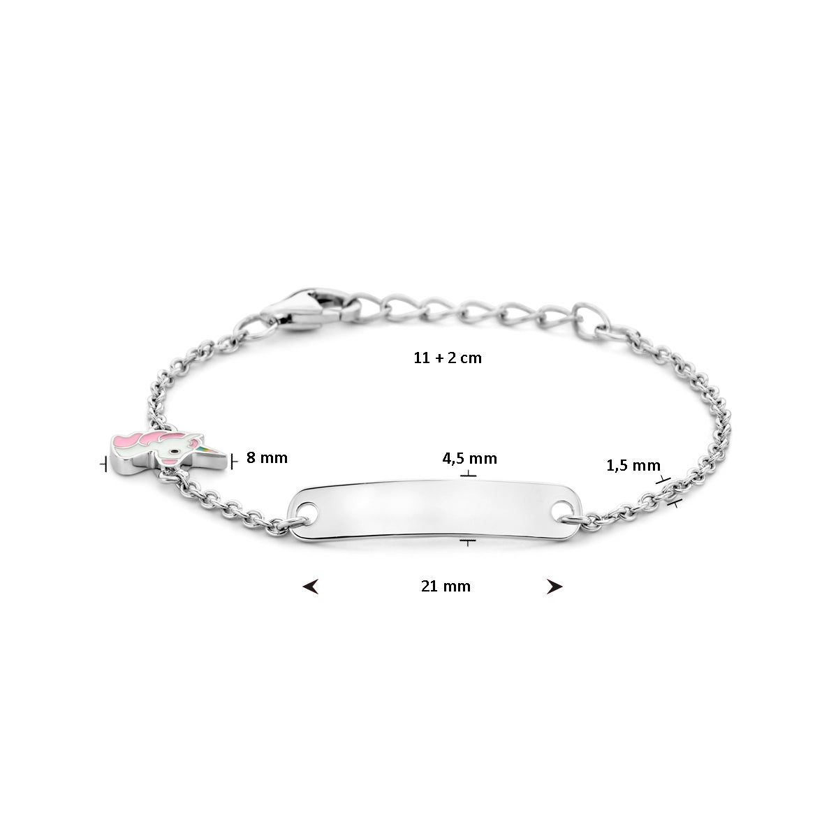 vDam Graveerarmband Eenhoorn Plaat 4,5 Mm 11cm + 2 Cm Zilver Gerhodineerd 1337638  11cm
