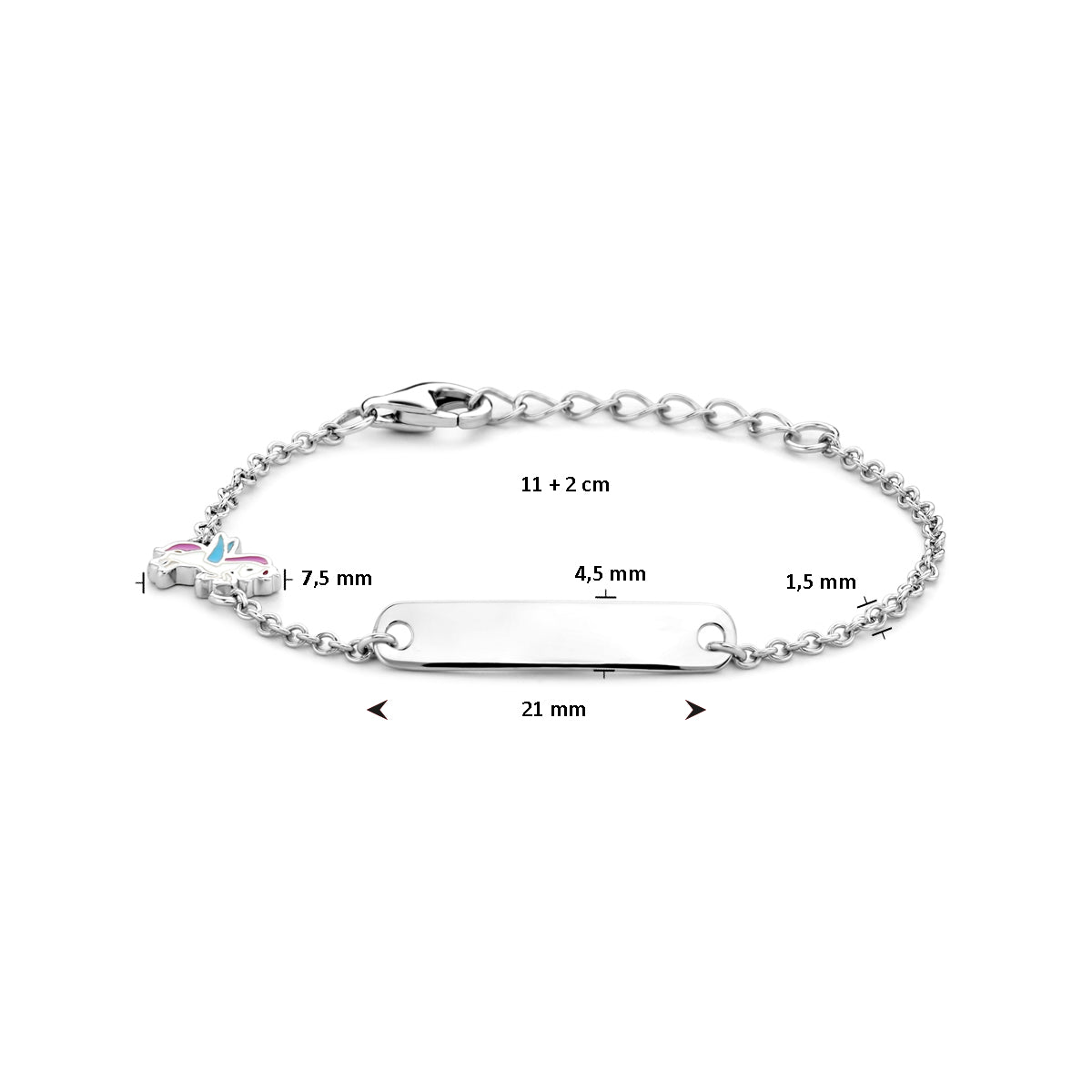 vDam Graveerarmband Eenhoorn Plaat 4,5 Mm 11cm + 2 Cm Zilver Gerhodineerd 1337639  11cm