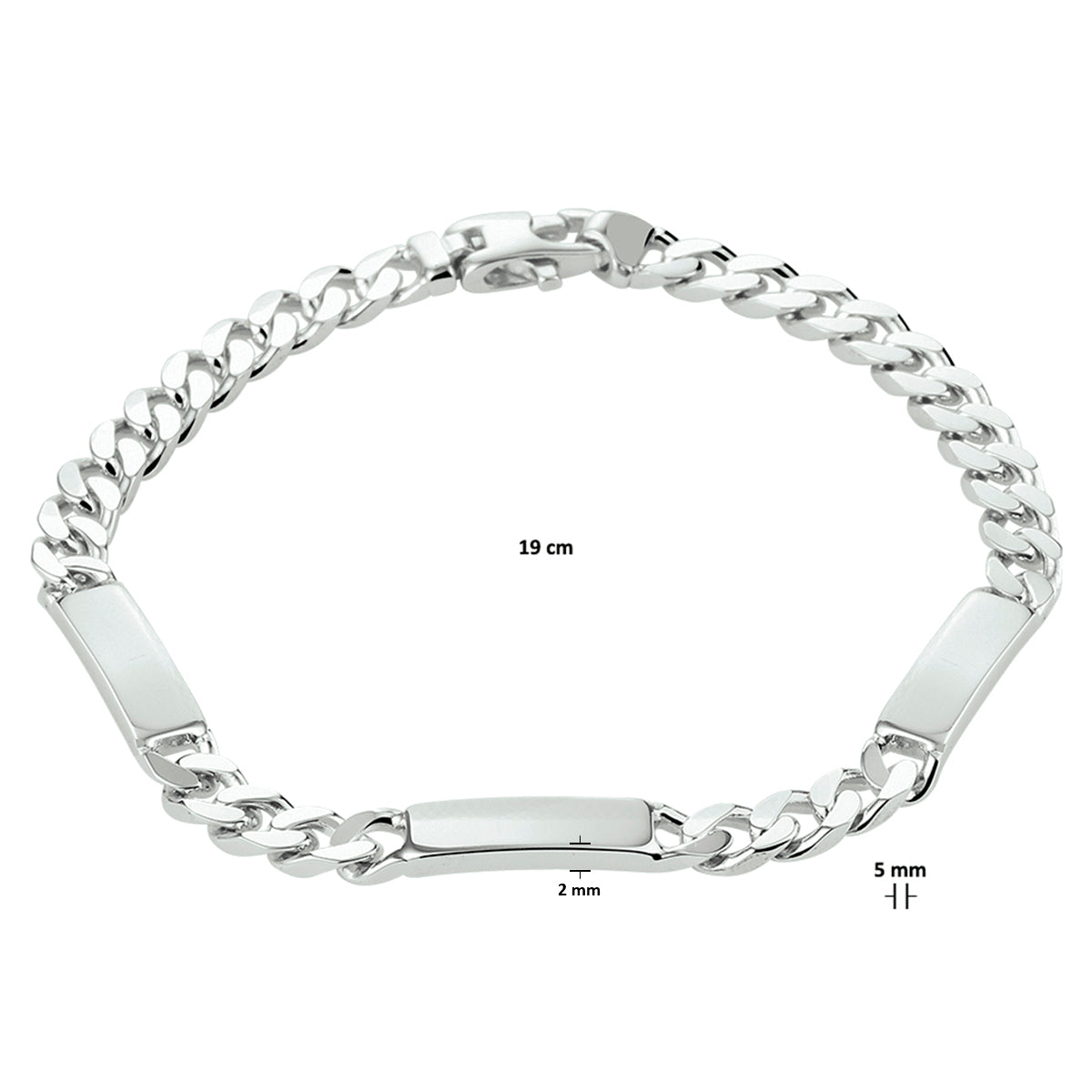 vDam Graveerarmband Gourmette 6-zijdes Geslepen Plaat 5,0 Mm Zilver Gerhodineerd 1332224  19cm