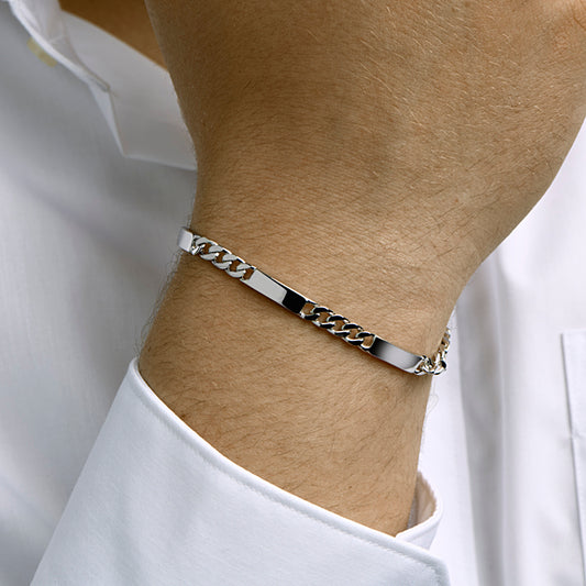 vDam Graveerarmband Gourmette 6-zijdes Geslepen Plaat 5,0 Mm Zilver Gerhodineerd 1332224  19cm