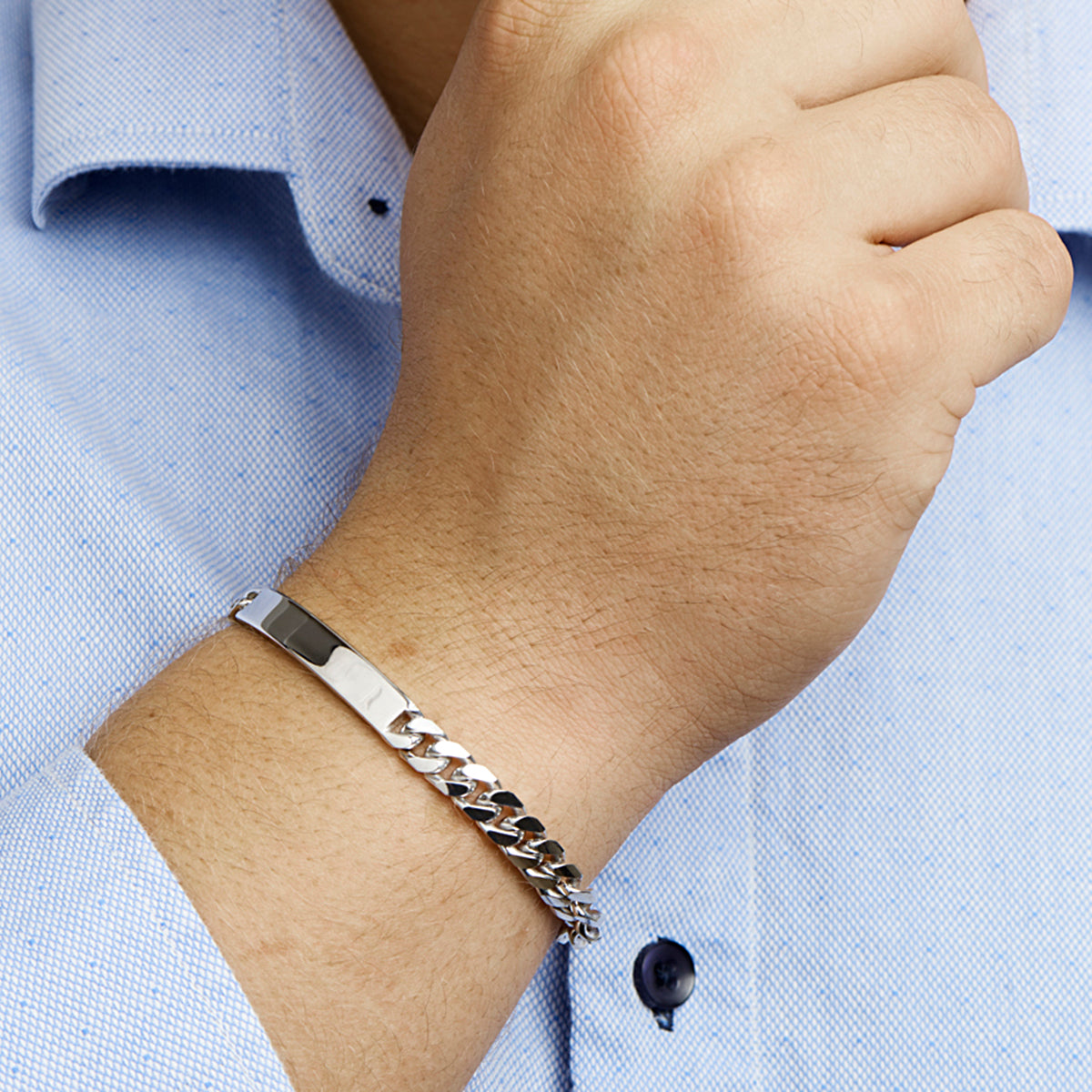 vDam Graveerarmband Gourmette 6-zijdes Geslepen Plaat 7,0 Mm 20,5 Cm Zilver Gerhodineerd 1330516  20.5cm