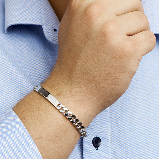 vDam Graveerarmband Gourmette 6-zijdes Geslepen Plaat 7,0 Mm 20,5 Cm Zilver Gerhodineerd 1330516  20.5cm