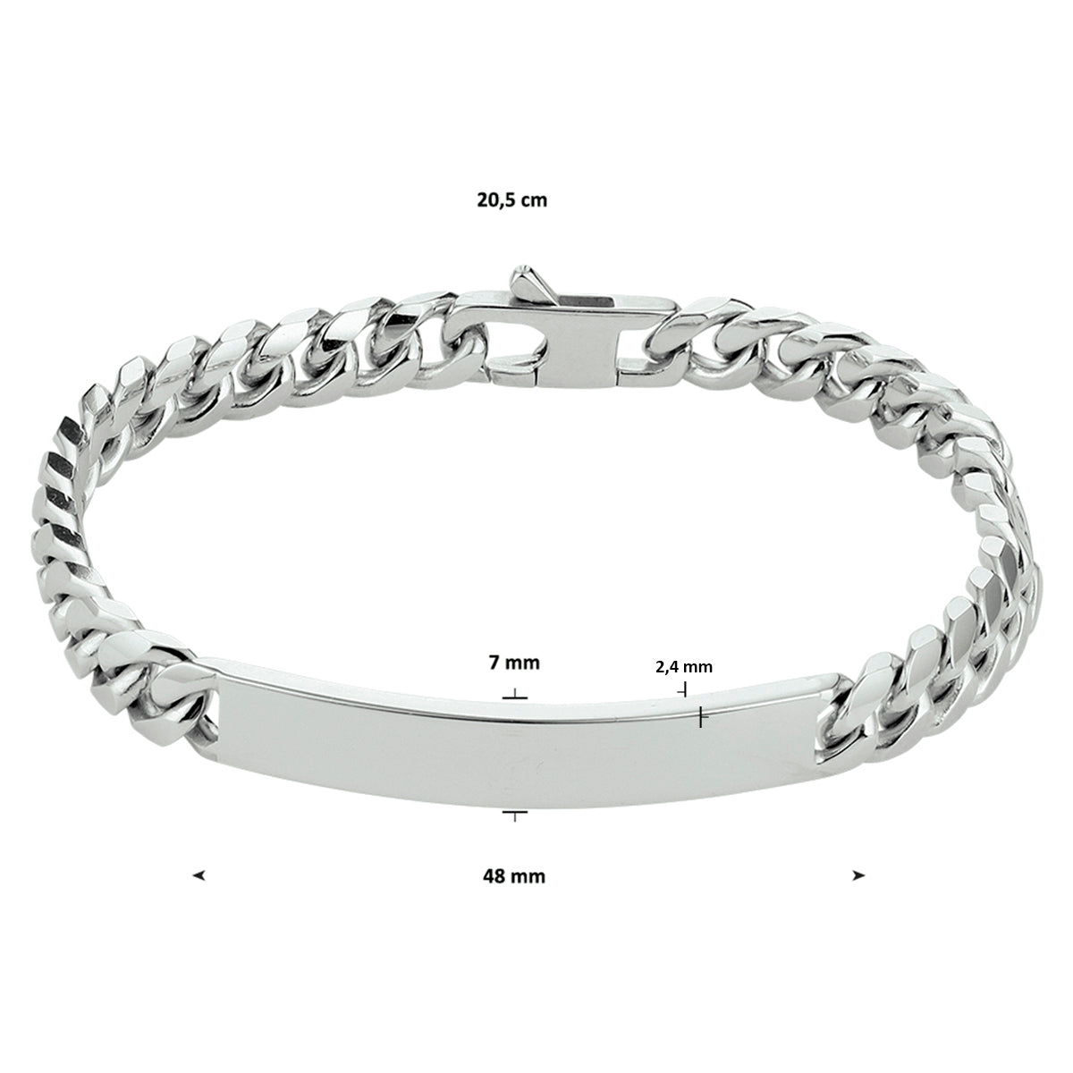 vDam Graveerarmband Gourmette 6-zijdes Geslepen Plaat 7,0 Mm 20,5 Cm Zilver Gerhodineerd 1330516  20.5cm