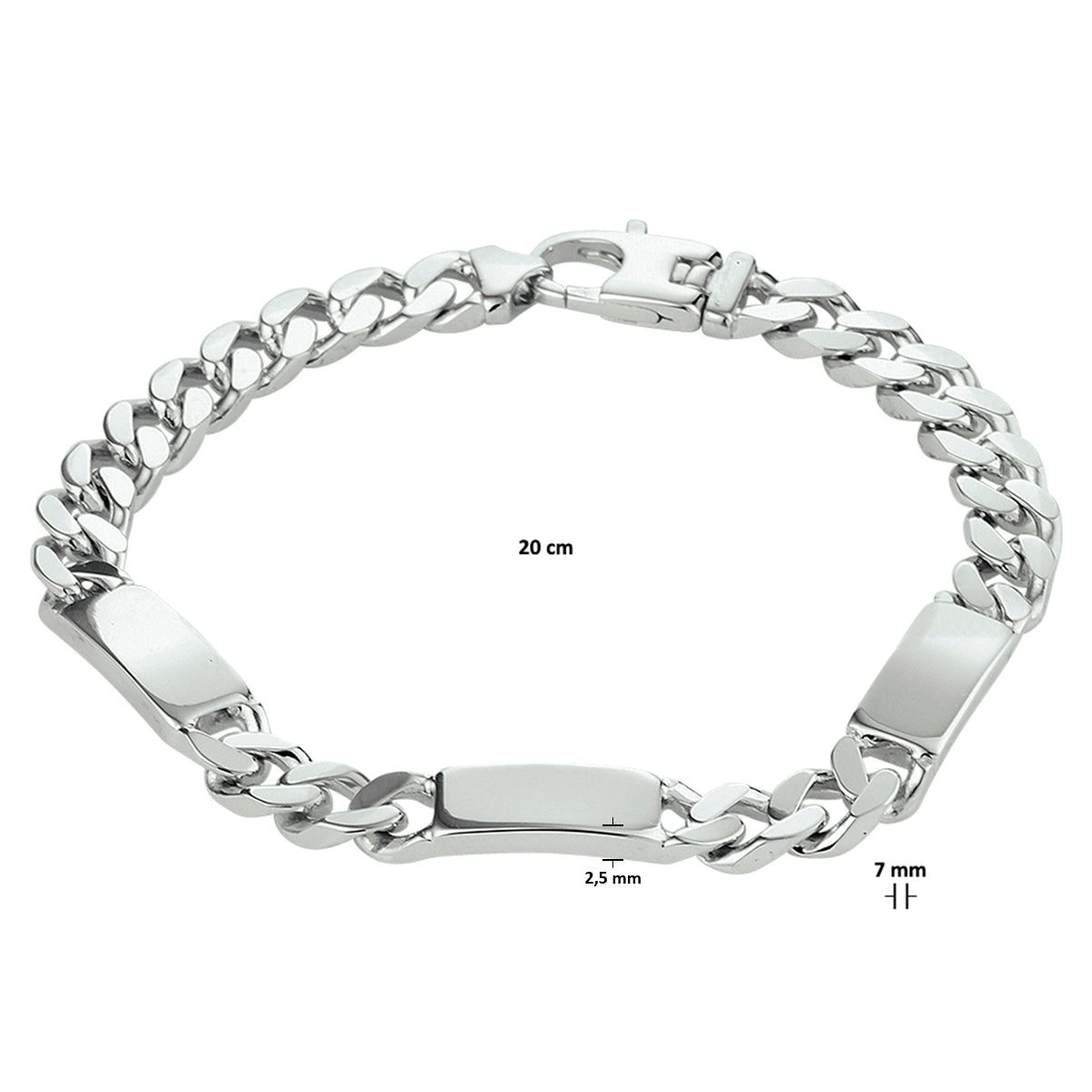 vDam Graveerarmband Gourmette 6-zijdes Geslepen Plaat 7,0 Mm Zilver Gerhodineerd 1332226  20cm