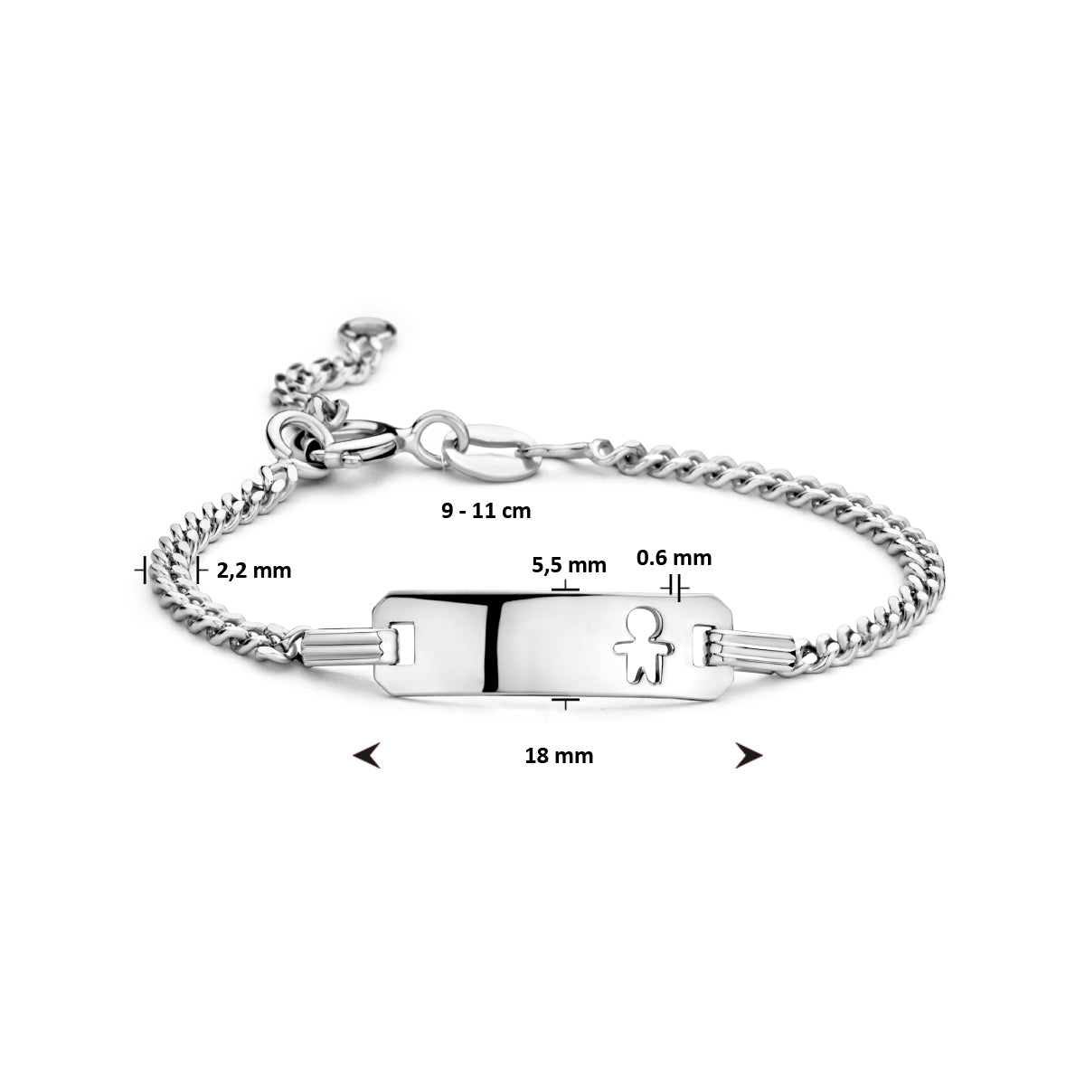 vDam Graveerarmband Jongen Gourmette Plaat 5,5 Mm Zilver Gerhodineerd 1335563  9cm