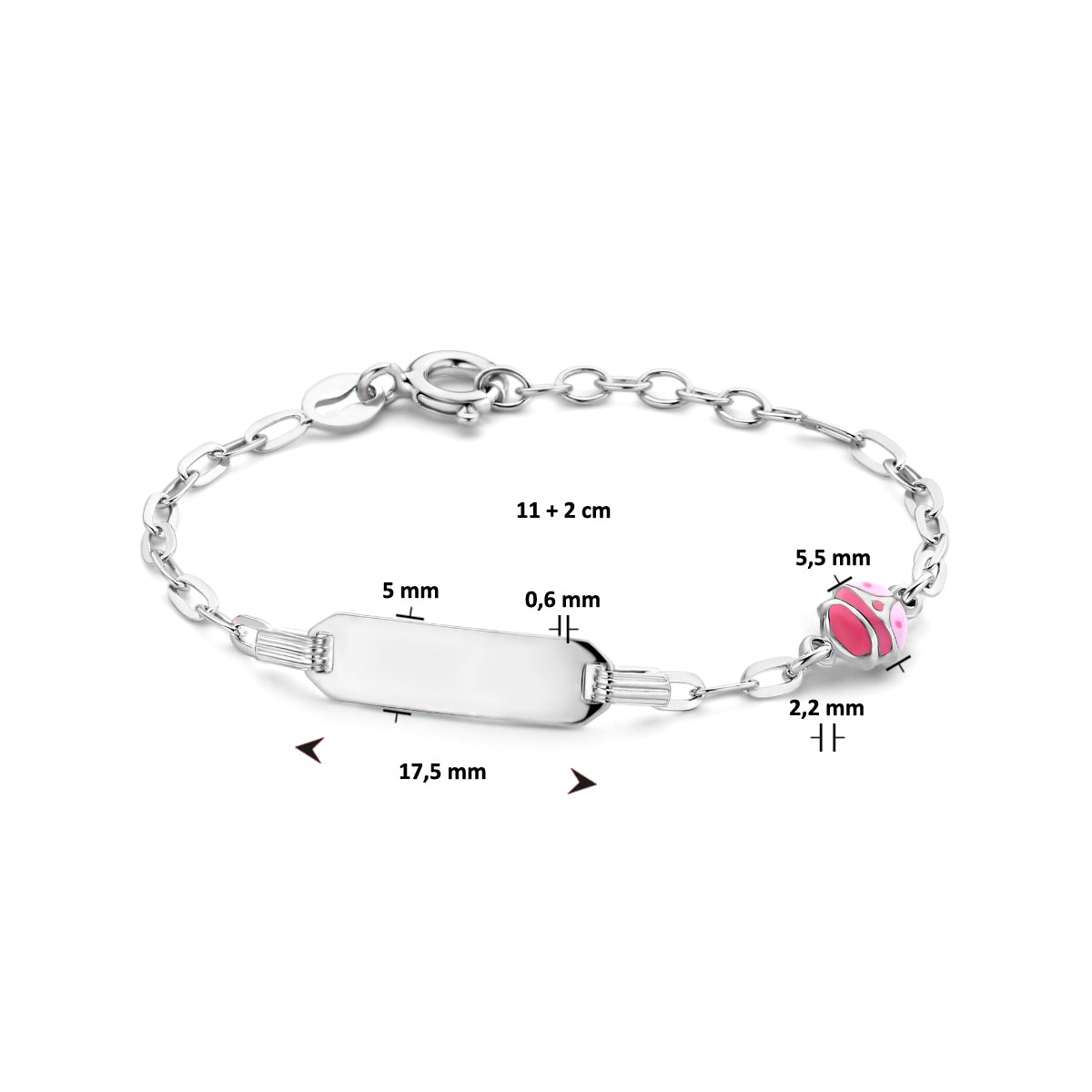 vDam Graveerarmband Lieveheersbeestje Plaat 5,0 Mm 11cm + 2 Cm Zilver Gerhodineerd 1336382  11cm