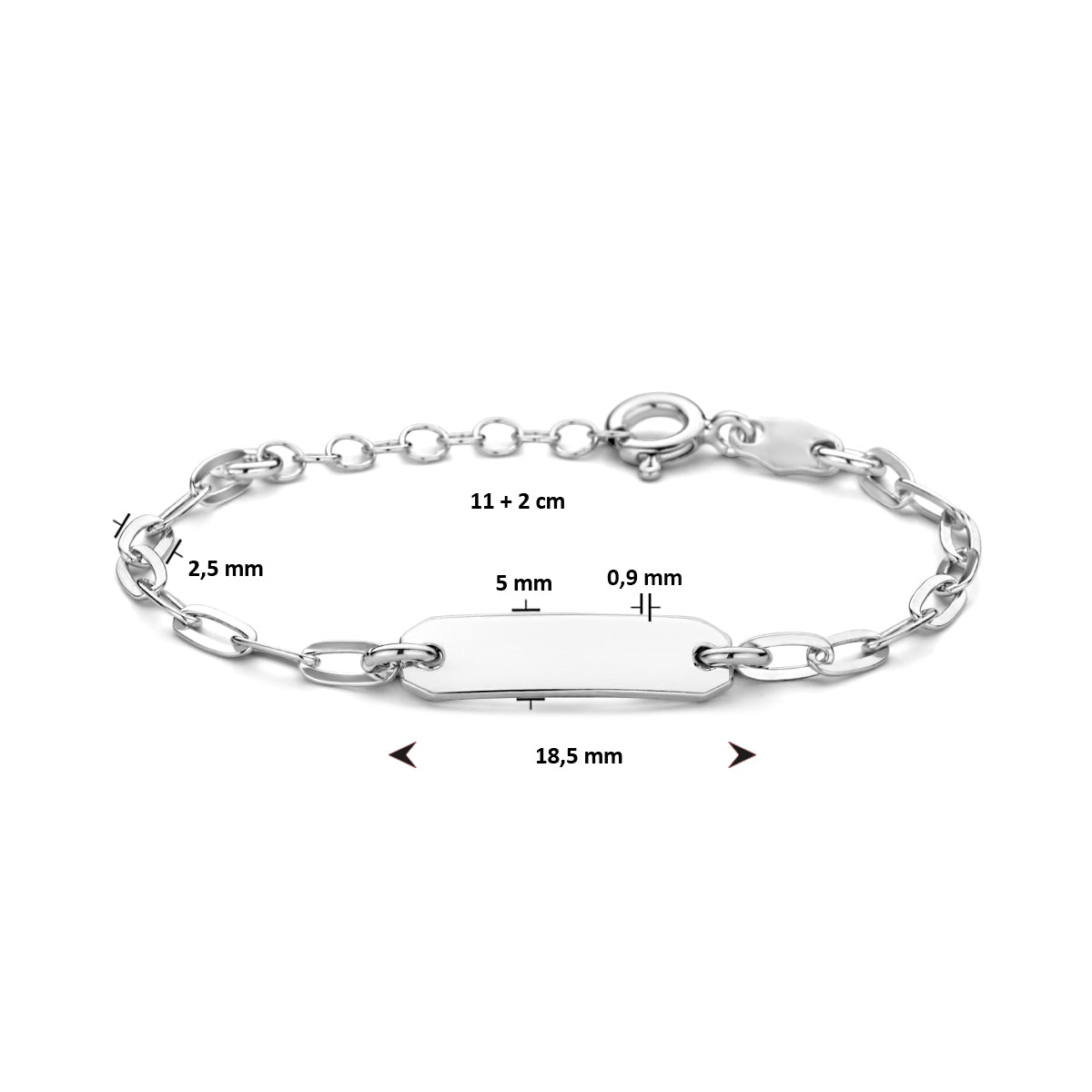 vDam Graveerarmband Paperclip Platte Buis Plaat 5,0 Mm 11cm + 2 Cm Zilver Gerhodineerd 1335178  11cm