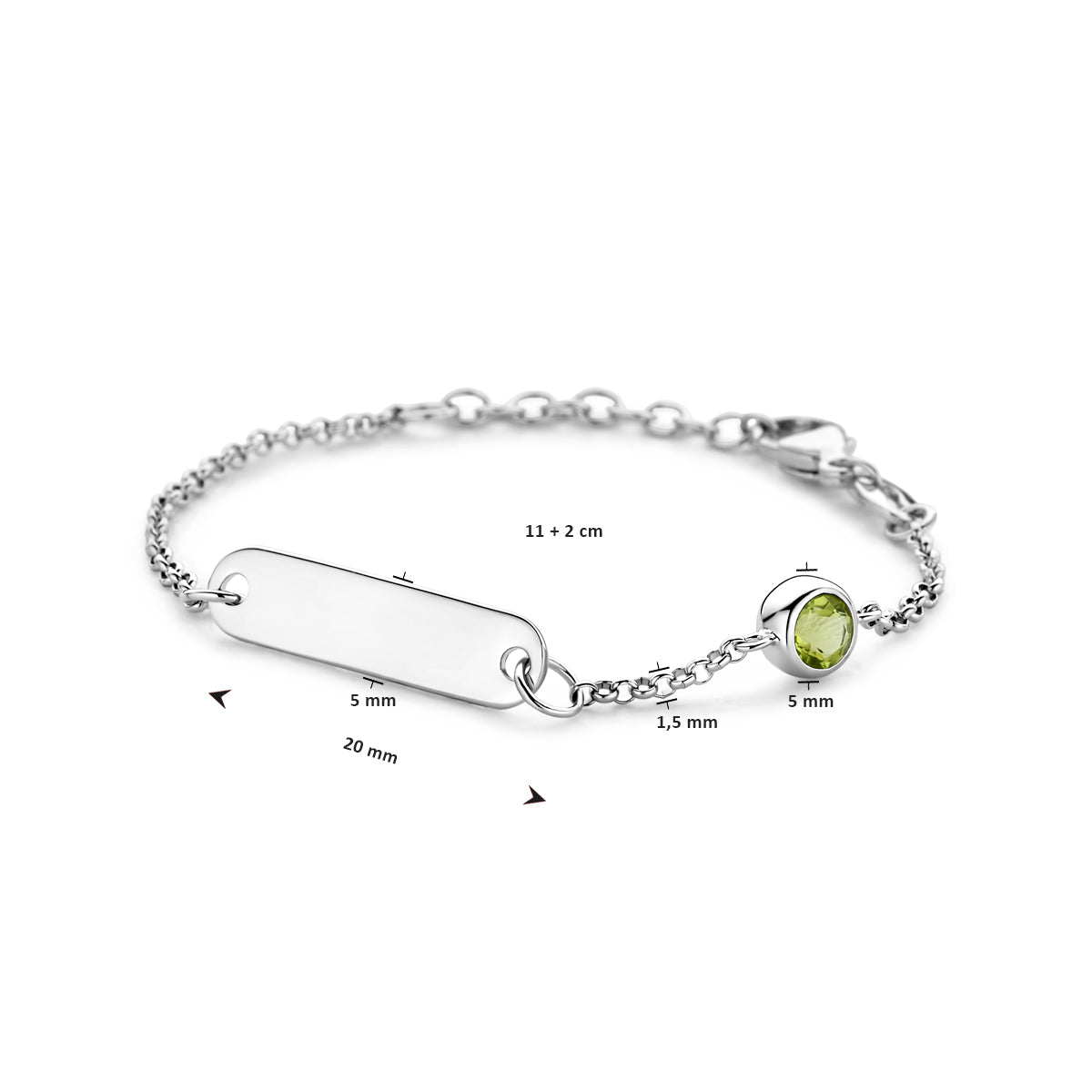 vDam Graveerarmband Plaat 5,0 Mm Met Geboortesteen 11cm + 2 Cm Zilver Gerhodineerd 1338663  11cm