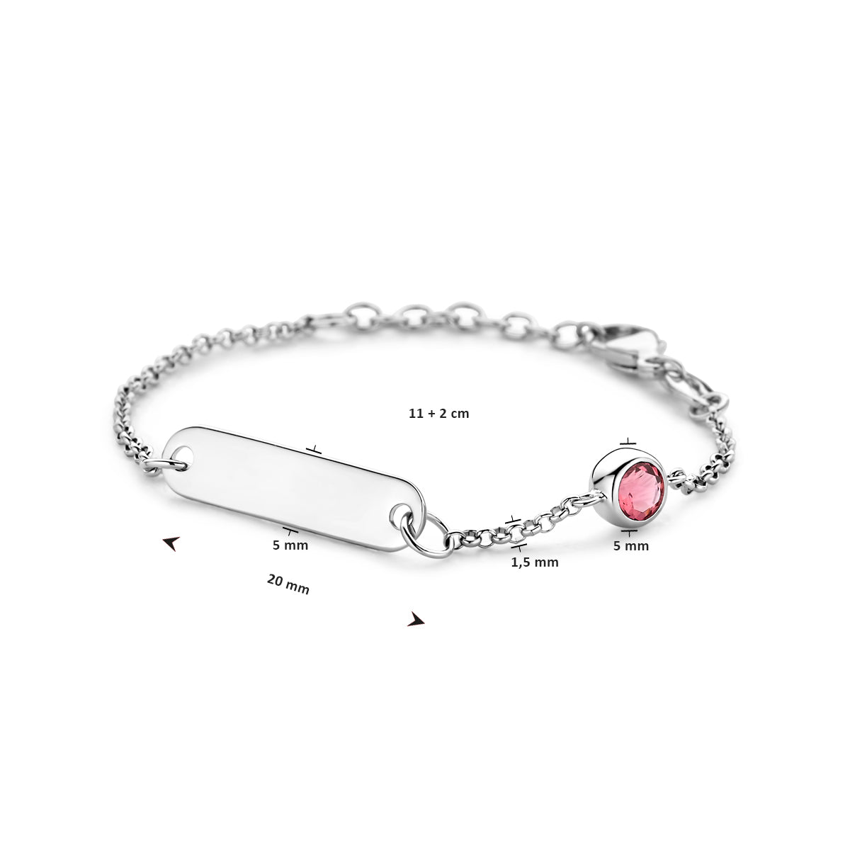 vDam Graveerarmband Plaat 5,0 Mm Met Geboortesteen 11cm + 2 Cm Zilver Gerhodineerd 1338665  11cm