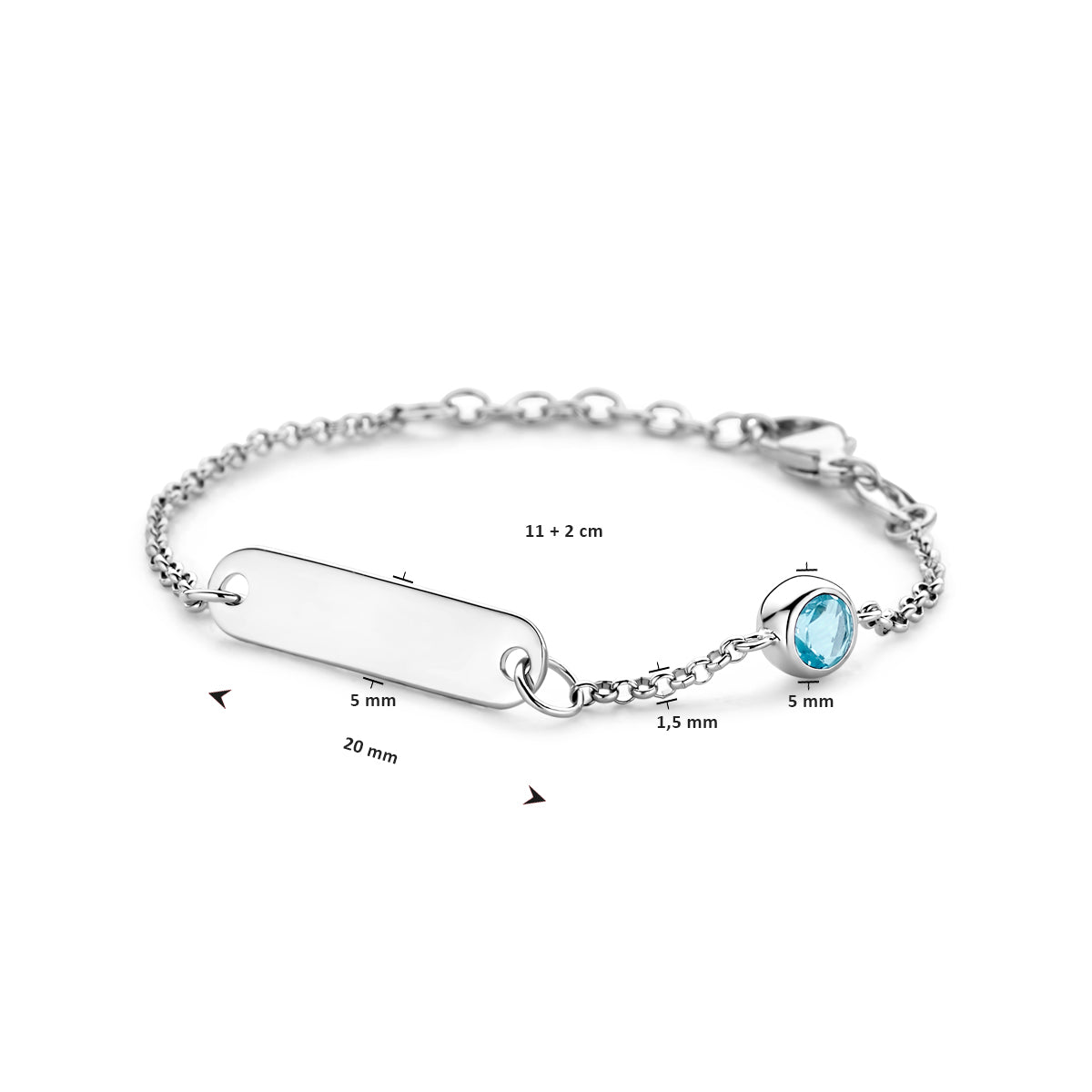 vDam Graveerarmband Plaat 5,0 Mm Met Geboortesteen 11cm + 2 Cm Zilver Gerhodineerd 1338667  11cm