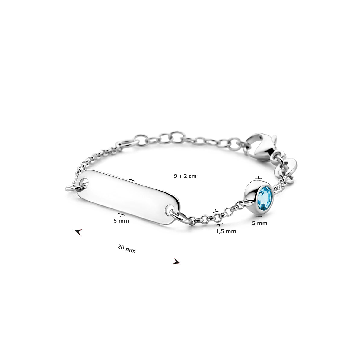 vDam Graveerarmband Plaat 5,0 Mm Met Geboortesteen 9cm + 2 Cm Zilver Gerhodineerd 1338645  9cm