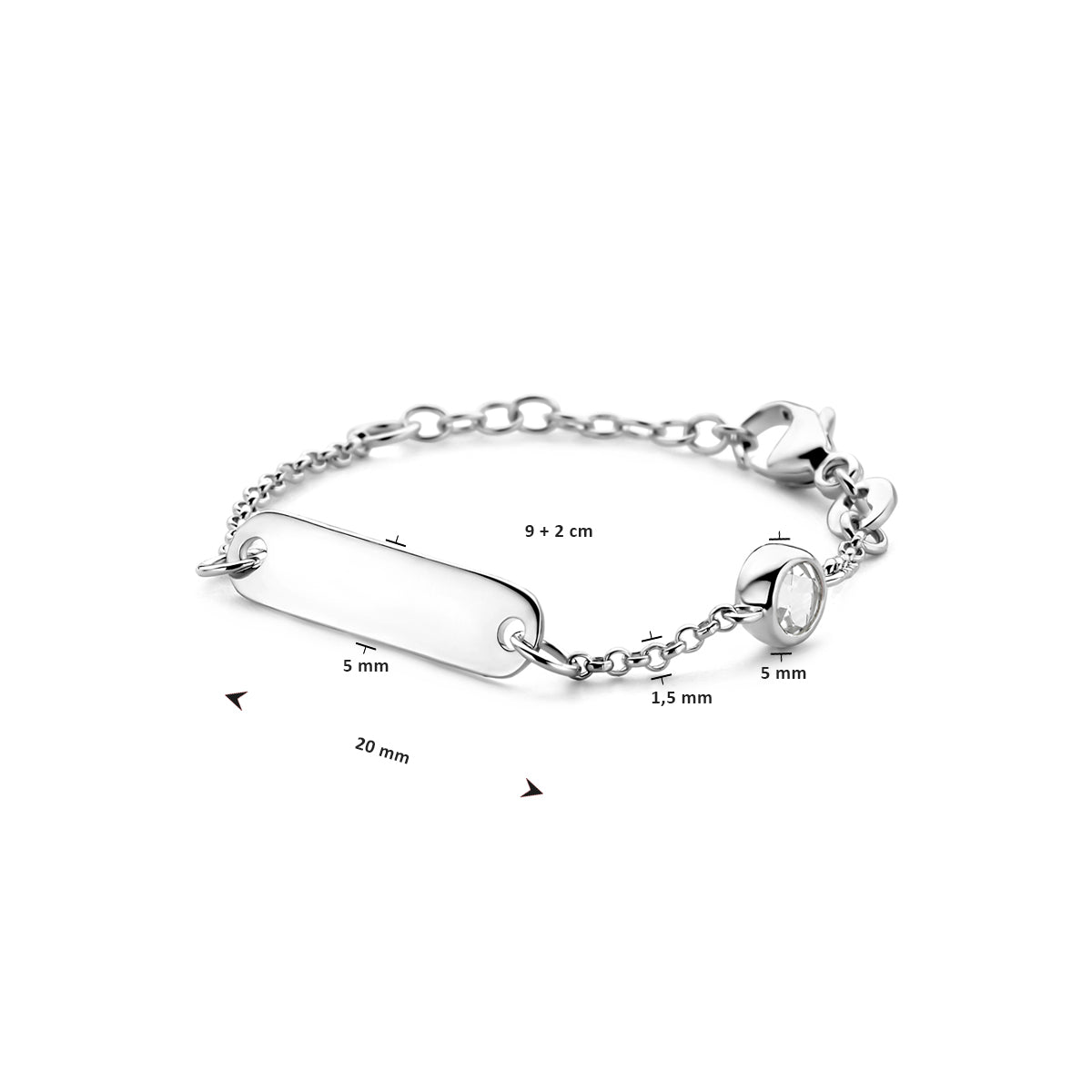 vDam Graveerarmband Plaat 5,0 Mm Met Geboortesteen 9cm + 2 Cm Zilver Gerhodineerd 1338646  9cm