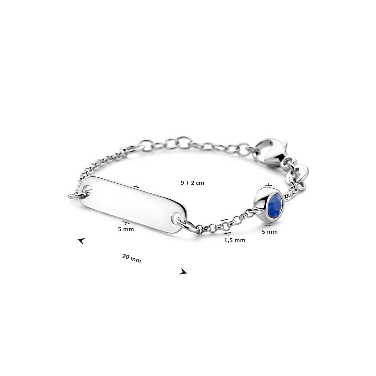 vDam Graveerarmband Plaat 5,0 Mm Met Geboortesteen 9cm + 2 Cm Zilver Gerhodineerd 1338651  9cm