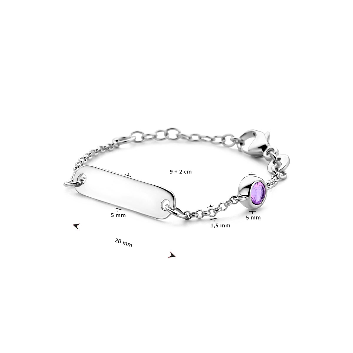 vDam Graveerarmband Plaat 5,0 Mm Met Geboortesteen 9cm + 2 Cm Zilver Gerhodineerd 1338655  9cm