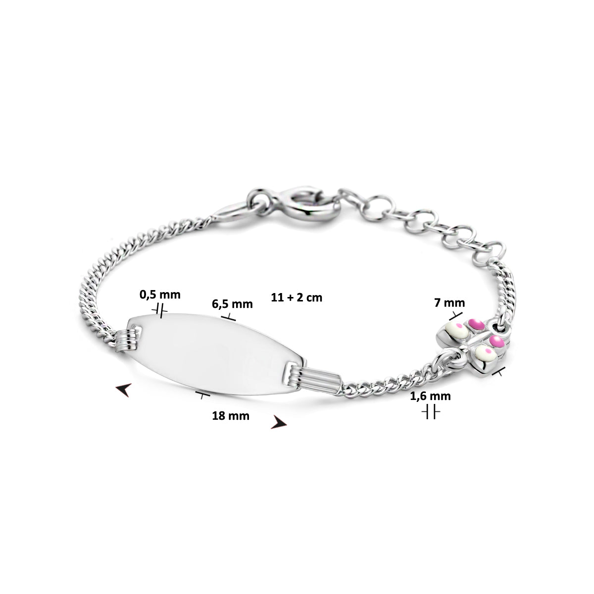vDam Graveerarmband Vlinder Plaat 6,5 Mm 11cm + 2 Cm Zilver Gerhodineerd 1336371  11cm