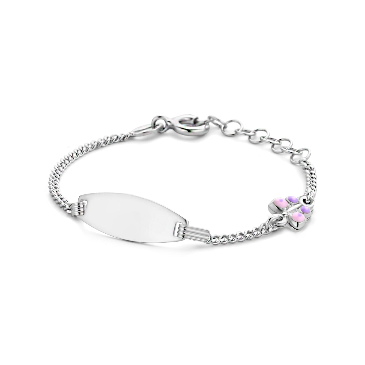 vDam Graveerarmband Vlinder Plaat 6,5 Mm 11 + 2 Cm Zilver Gerhodineerd 1336395