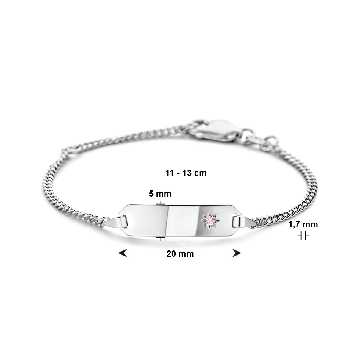 vDam Graveerarmband Zirkonia Plaat 5,0 Mm 11cm - 13 Cm Zilver Gerhodineerd 1329671  11cm