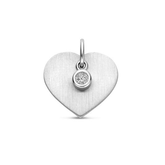 vDam Graveerhanger Hartje Poli/mat Zirkonia 13 Mm Zilver Gerhodineerd 1340475