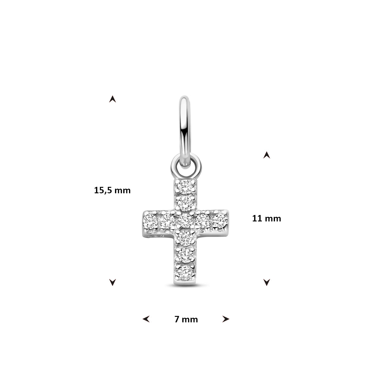 vDam Hanger Kruis Zirkonia 11 Mm Zilver Gerhodineerd 1341714