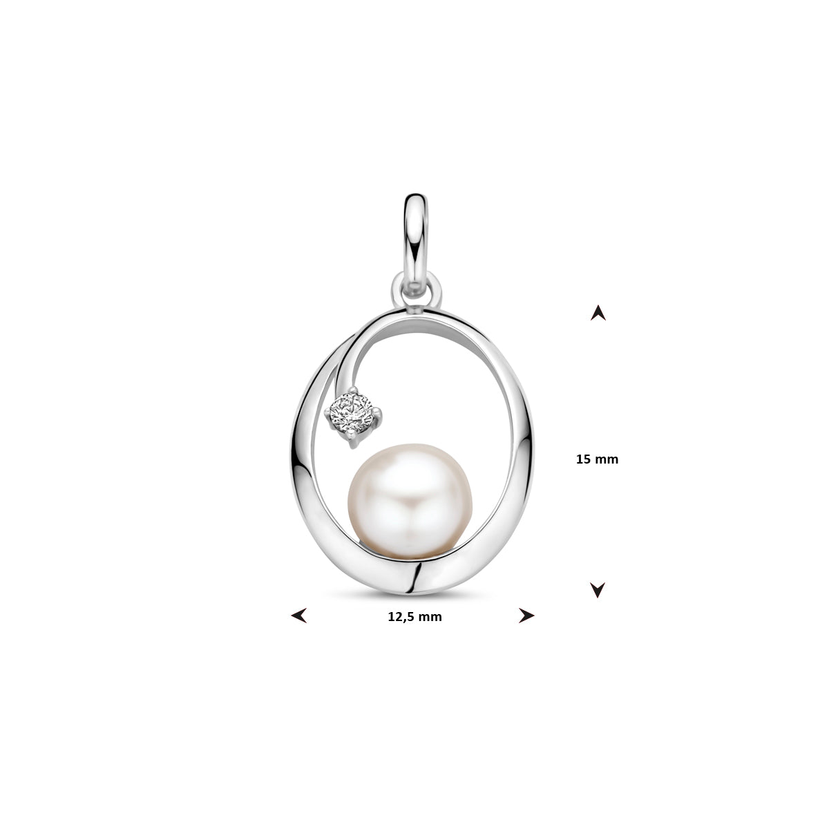 vDam Hanger Ovaal Parel En Zirkonia 21 Mm Zilver Gerhodineerd 1339750