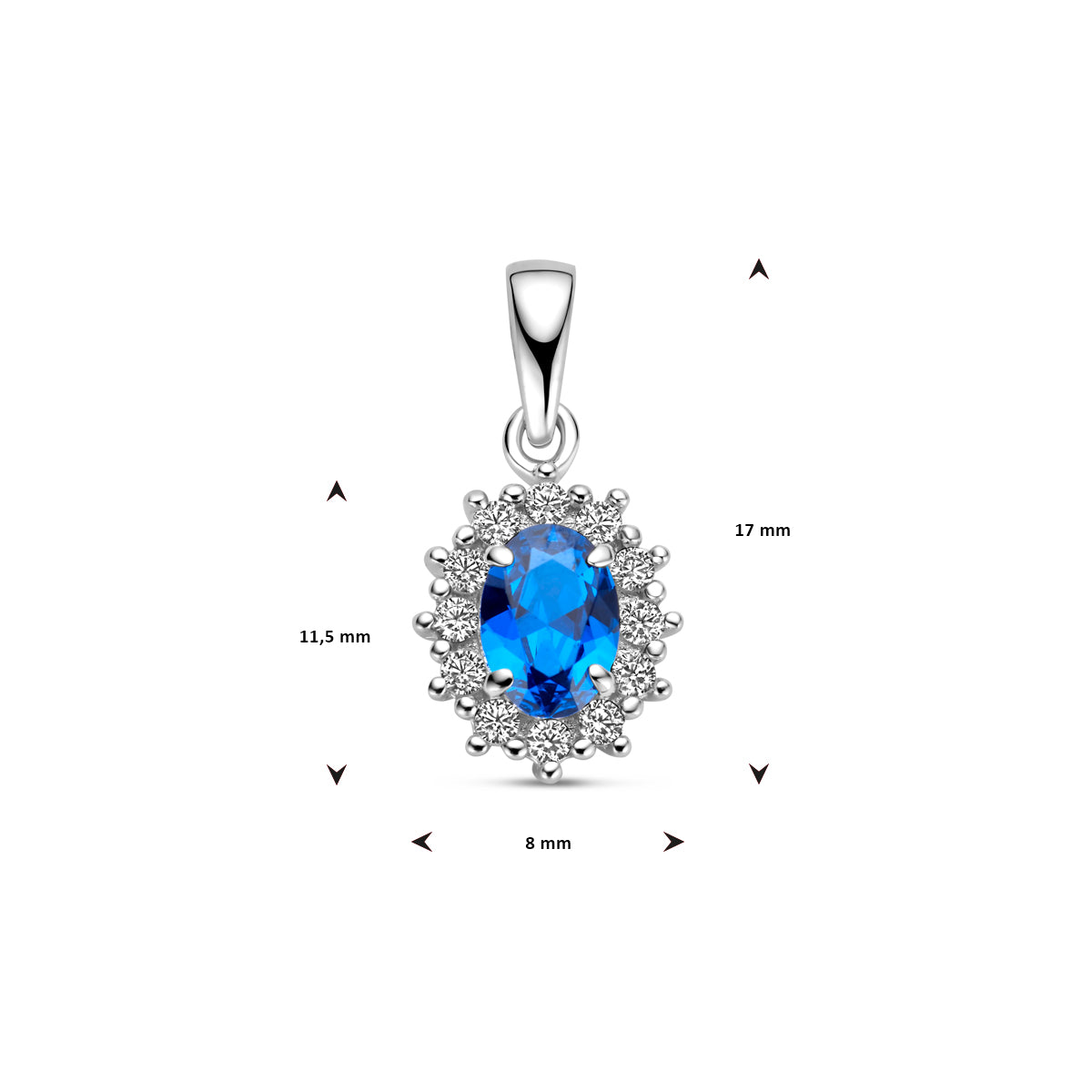 vDam Hanger Zirkonia En Synthetische Saffier Halo Zilver Gerhodineerd 1326685