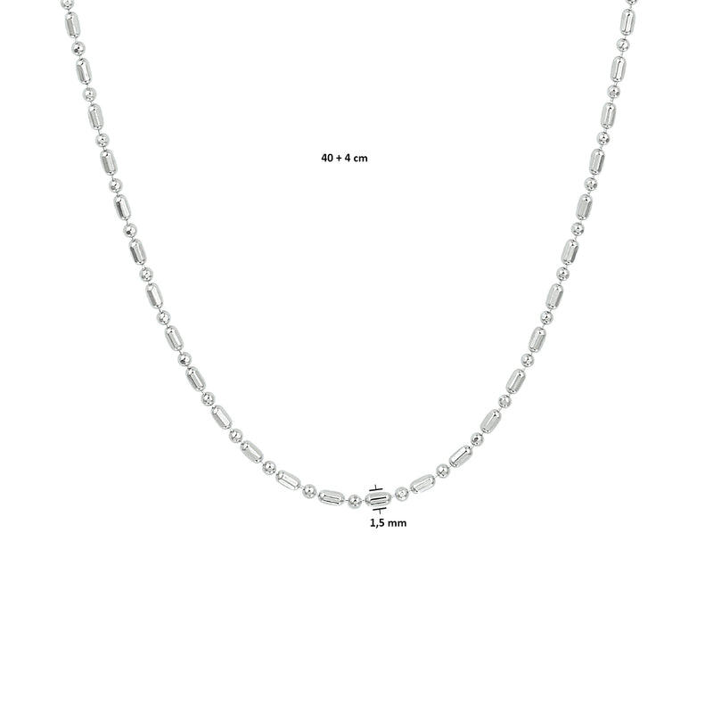 vDam Ketting 1,5 Mm 40cm + 4 Cm Zilver Gerhodineerd 1333304  40cm