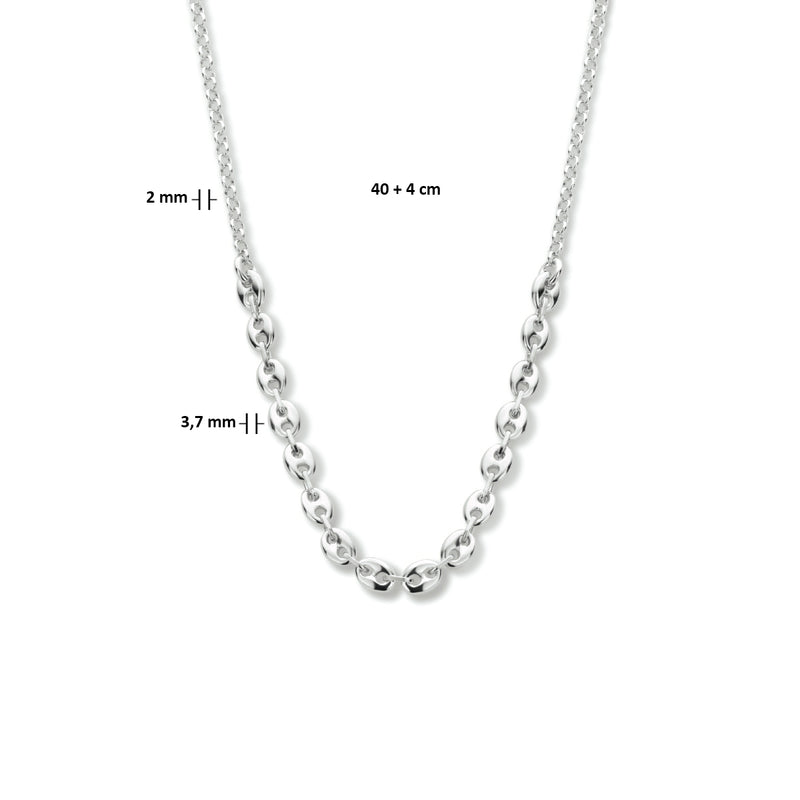 vDam Ketting 3,7 Mm 40cm + 4 Cm Zilver Gerhodineerd 1334374  40cm