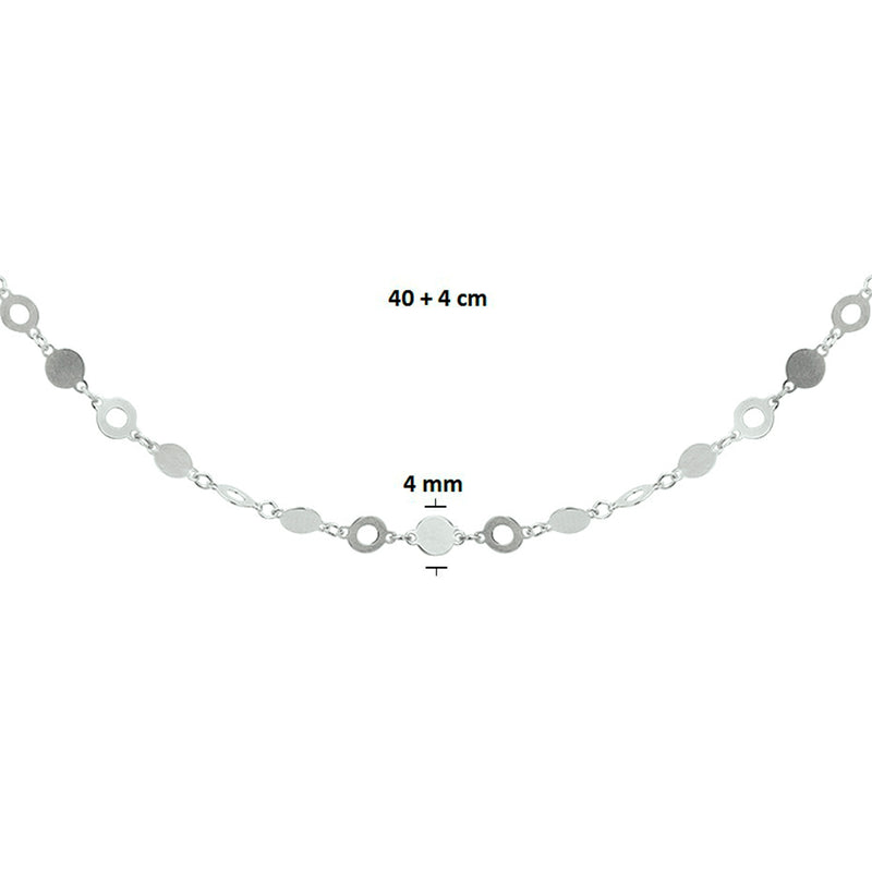 vDam Ketting 4,0 Mm 40cm + 4 Cm Zilver Gerhodineerd 1327934  40cm