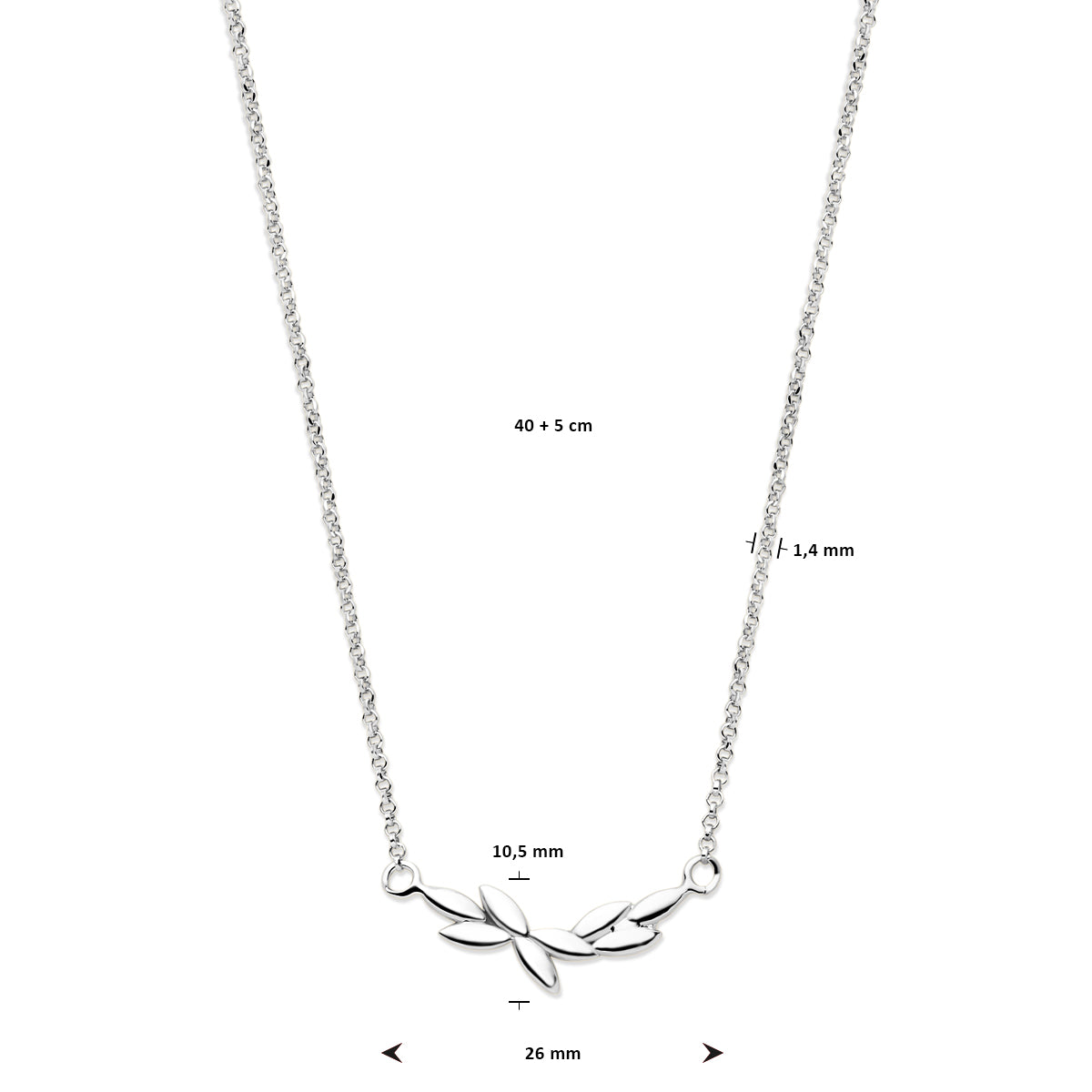 vDam Ketting 40cm + 5 Cm Zilver Gerhodineerd 1339112  40cm