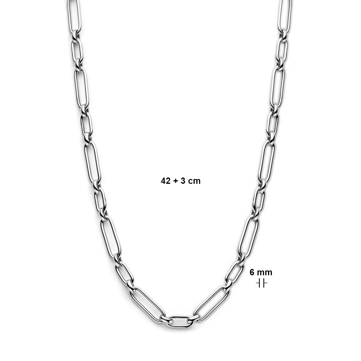 vDam Ketting 6,0 Mm 42cm + 3 Cm Zilver Gerhodineerd 1338626  42cm