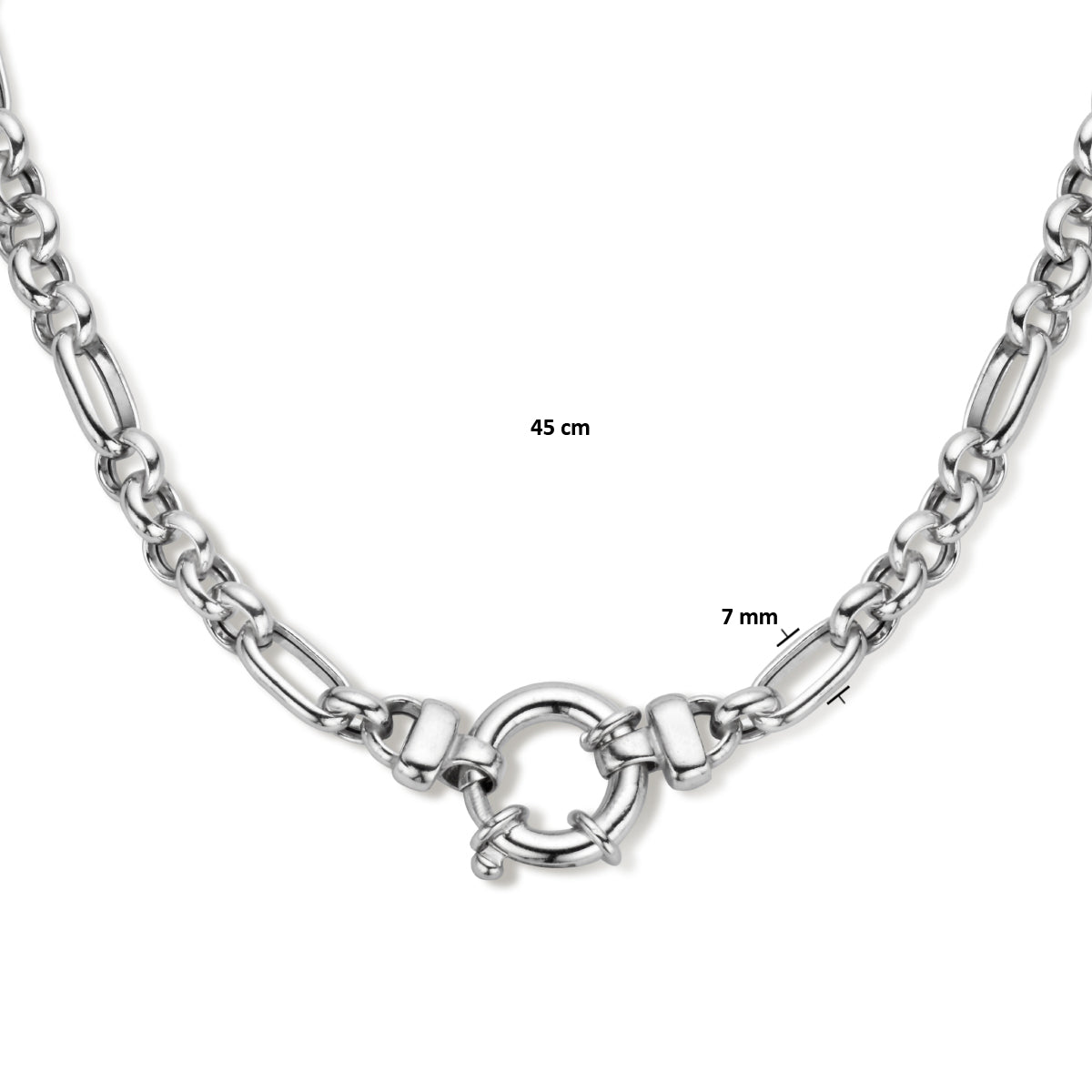 vDam Ketting 7,0 Mm 45cm Cm Met Groot Springslot Zilver Gerhodineerd 1336241  45cm