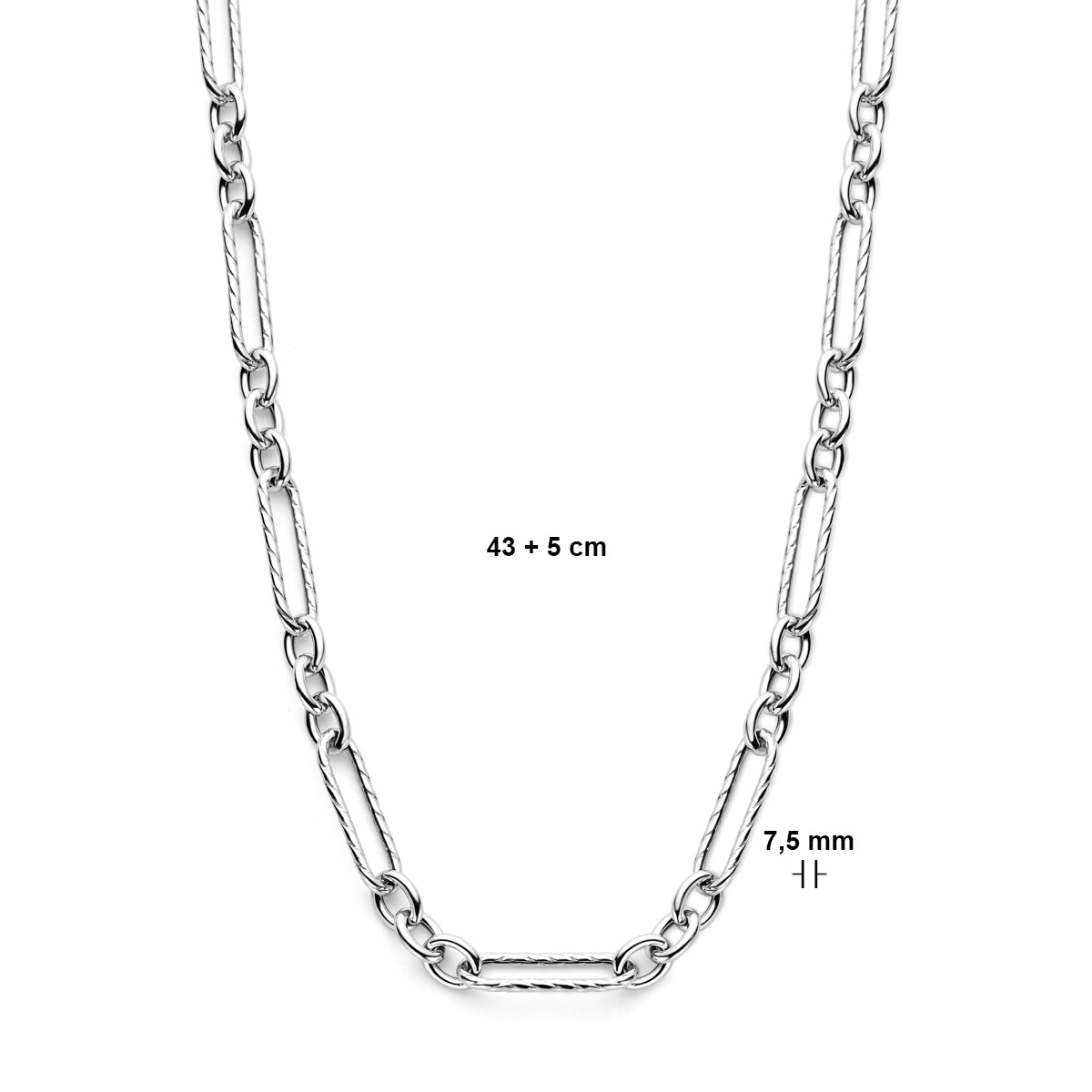 vDam Ketting 7,5 Mm 43cm + 5 Cm Zilver Gerhodineerd 1338630  43cm