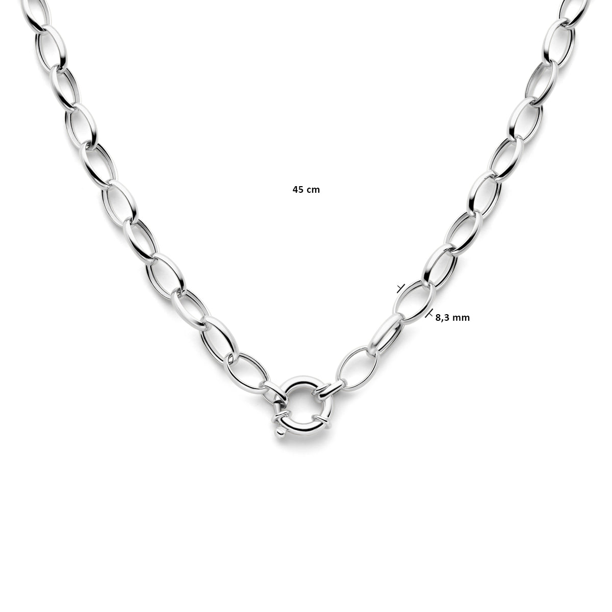 vDam Ketting 8,3 Mm 45cm Cm Met Groot Springslot Zilver Gerhodineerd 1339135  45cm