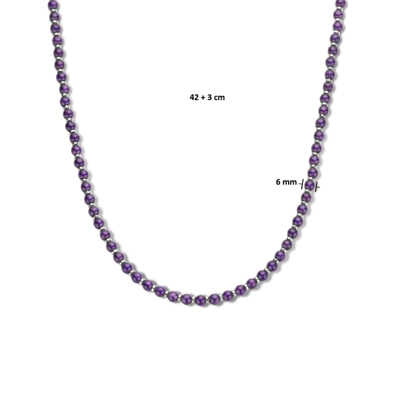 vDam Ketting Amethist En Ringetjes 6,0 Mm 42cm + 3 Cm Zilver Gerhodineerd 1335832  42cm