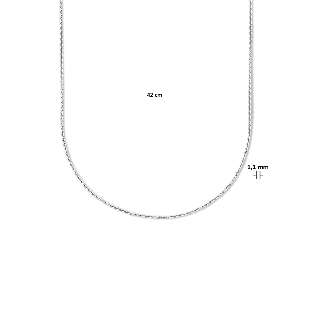 vDam Ketting Anker Gediamanteerd 1,1 Mm Zilver Gerhodineerd 1333562  42cm